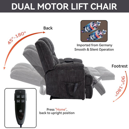 Fauteuil inclinable électrique surdimensionné en chenille avec massage et chauffage lombaire, inclinable en position infinie
