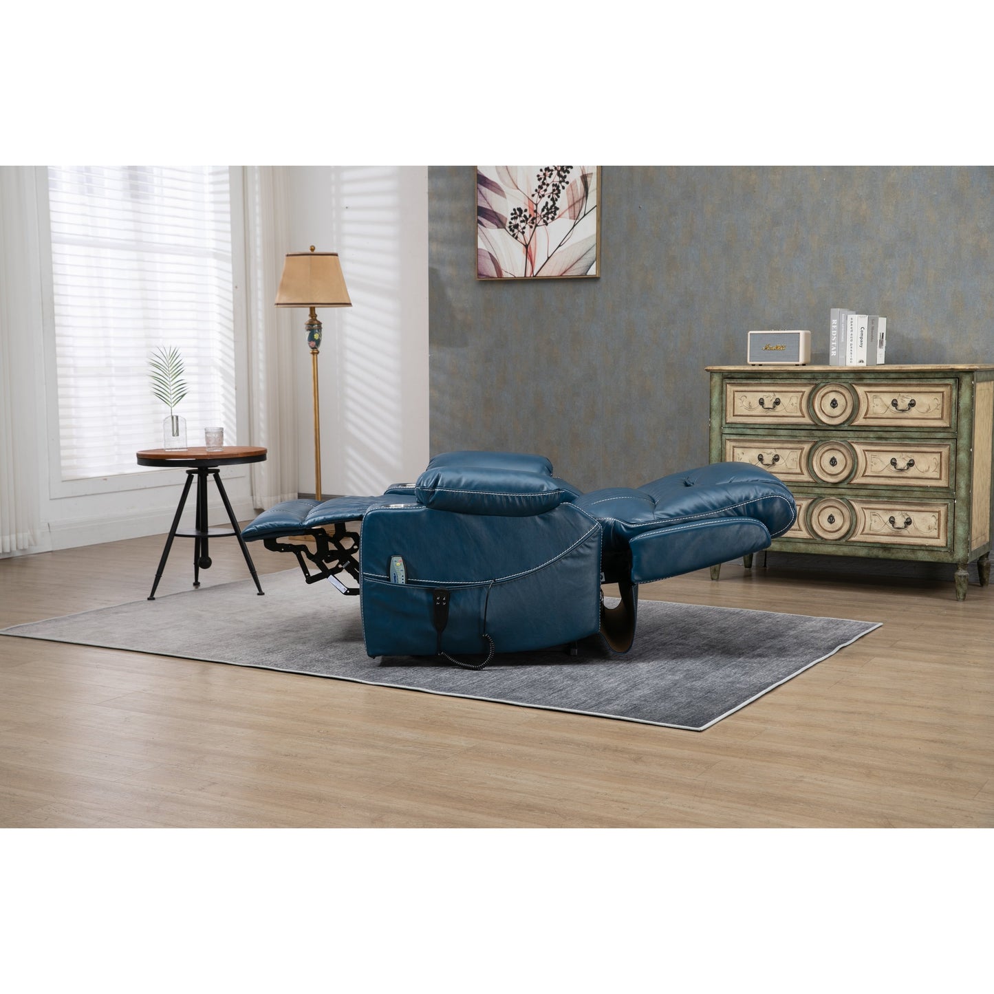 Fauteuil inclinable électrique surdimensionné en cuir PU avec massage, chauffage lombaire, porte-gobelet, inclinaison à plat à 180°