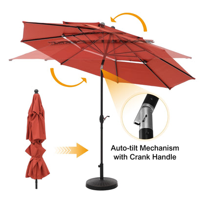 MAISON ARTS 10ft 3 Tiers Patio Outdoor Umbrella Matched with most Patio Table with Ventilation Auto-tilt and Crank Lift