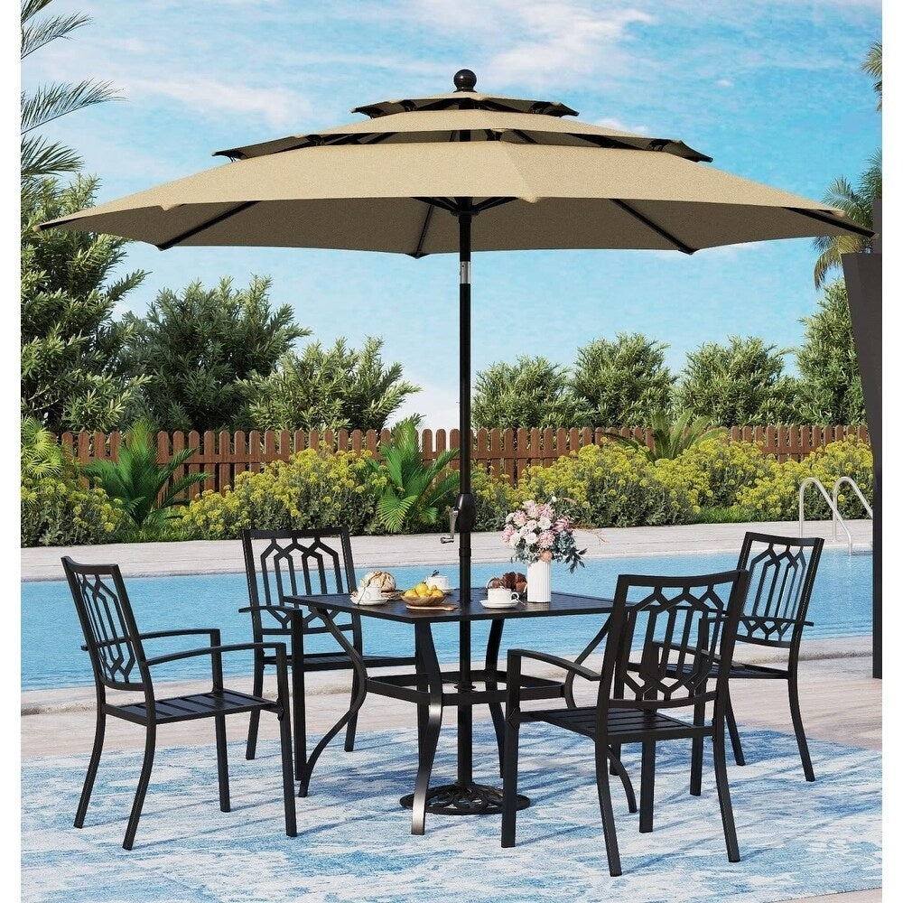 MAISON ARTS 10ft 3 Tiers Patio Outdoor Umbrella Matched with most Patio Table with Ventilation Auto-tilt and Crank Lift