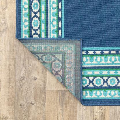 Style Haven Martinque Green Bordered Navy Indoor/ Outdoor Area Rug~
