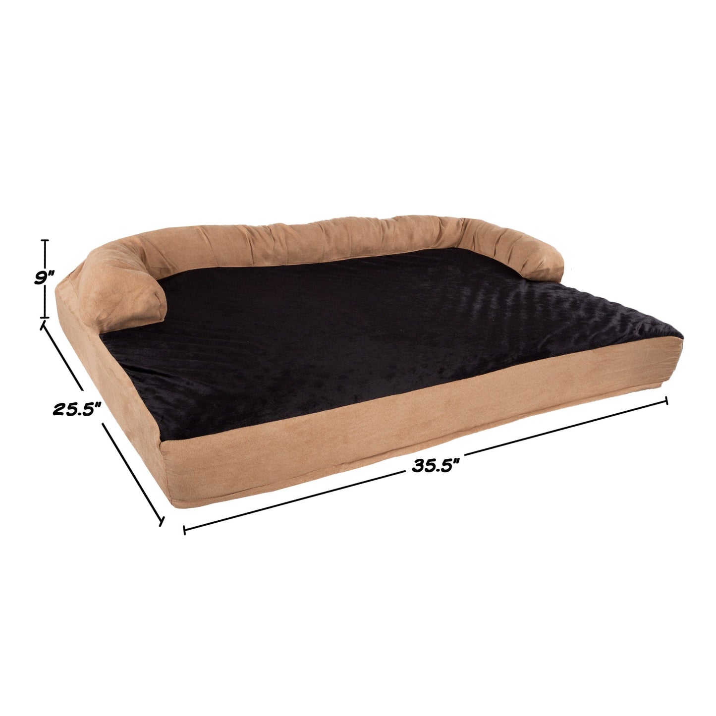 Tan/Black Pet Bed - 3-Layer Orthopedic Dog Sofa with Cooling Gel, Memory Foam and Neck Bolster