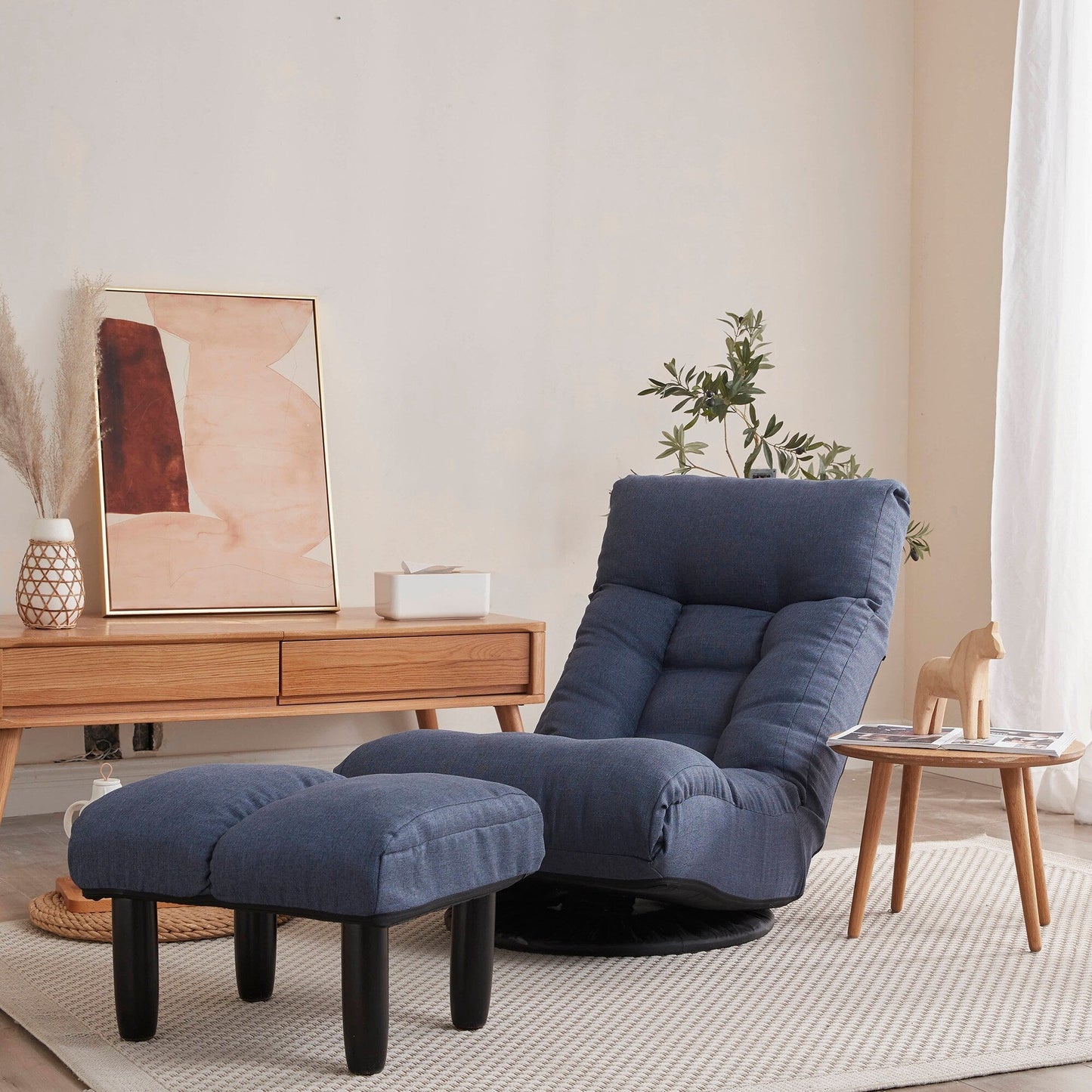 Ensemble de fauteuil inclinable rembourré sans accoudoirs avec pouf et appui-tête réglable