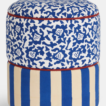 Pouf bleu à rayures bleues arabesques