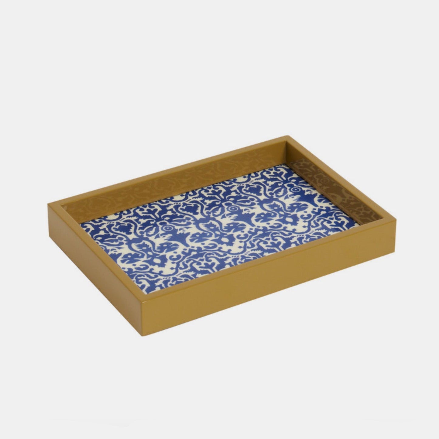 Plateau rectangulaire bleu damassé